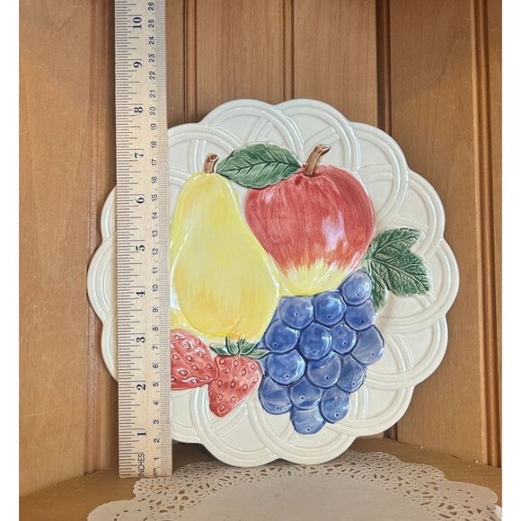Vintage Otagiri Ironstone Ceramic Majolica Luncheon Plate Fruit Apples Pears - Picture 4 of 4